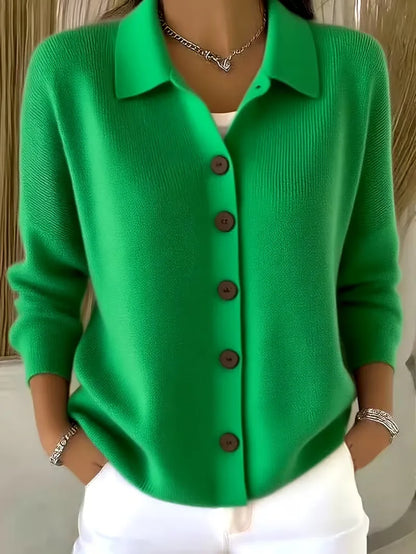 Women's Shirt-Collar Cardigan – Fine Knit Buttoned