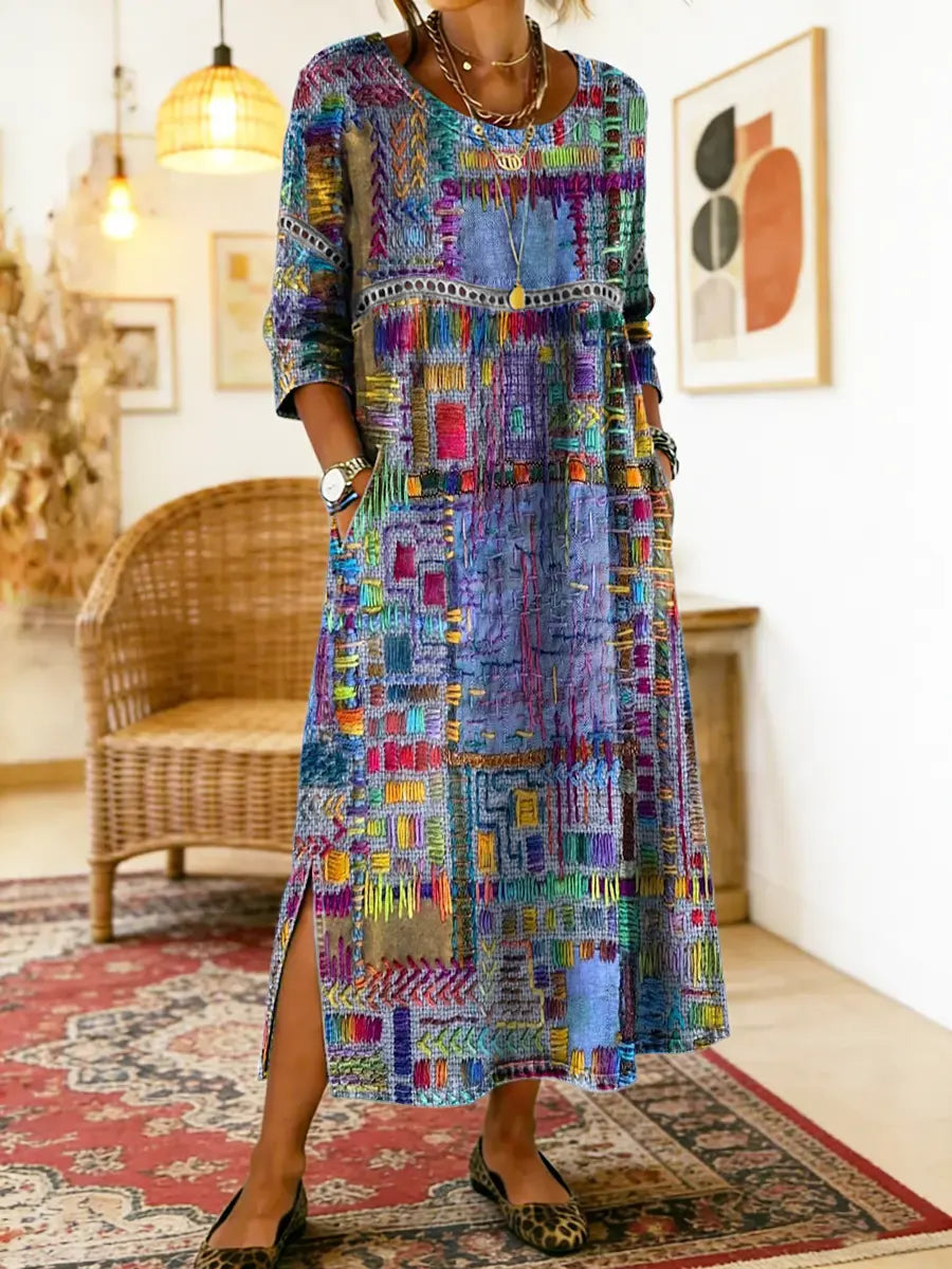 Women's Patchwork Denim Dress – Loose Denim Dress, Plus Sizes