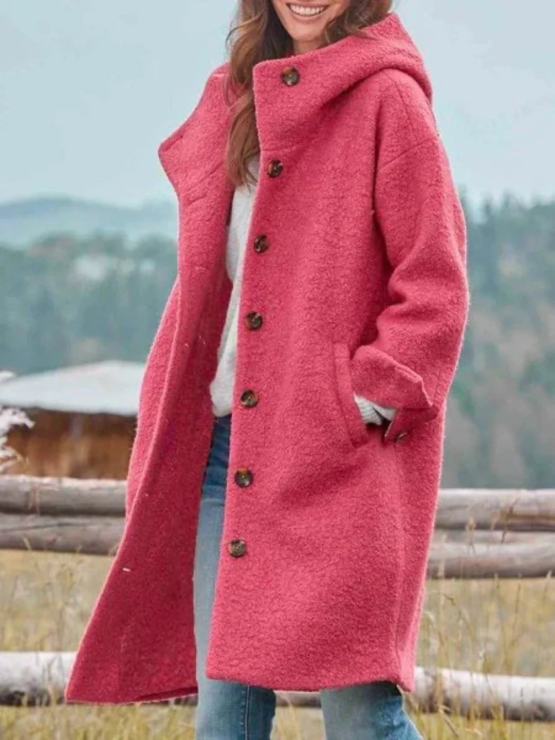 Women's Hooded Coat – Textured Fabric Autumn Winter