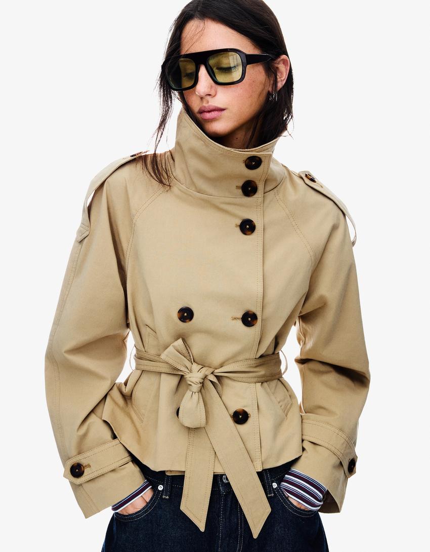 Women's Short Double-Breasted Trench Coat – Belted Trench