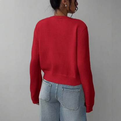Women's Cropped Cardigan – Ribbed Knit Buttoned Crew Neck