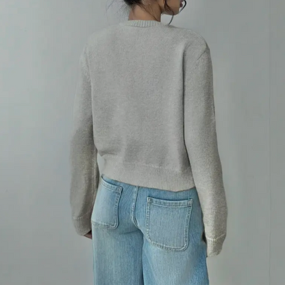 Women's Cropped Cardigan – Ribbed Knit Buttoned Crew Neck