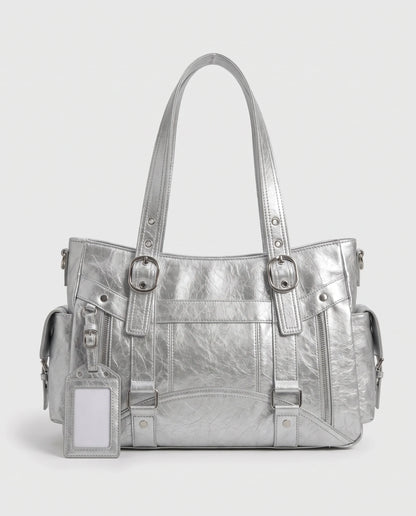 Women's Large Biker Style Tote Bag – School Bag with Buckles
