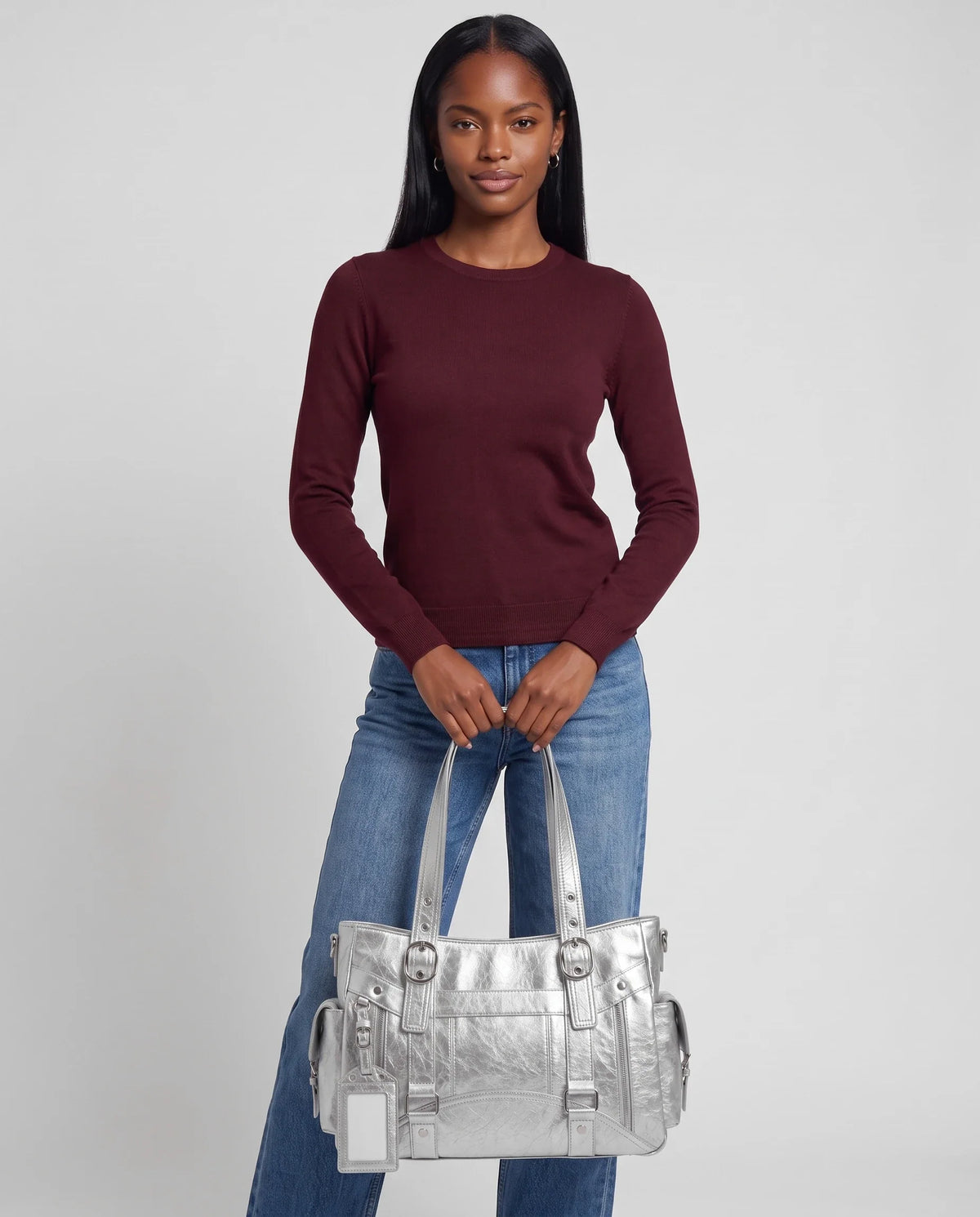 Women's Large Biker Style Tote Bag – School Bag with Buckles