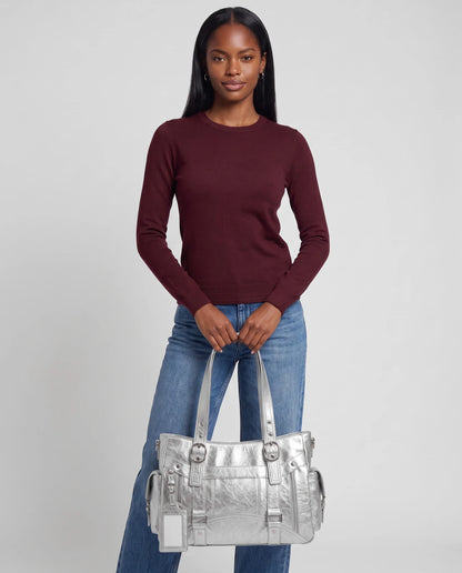 Women's Large Biker Style Tote Bag – School Bag with Buckles