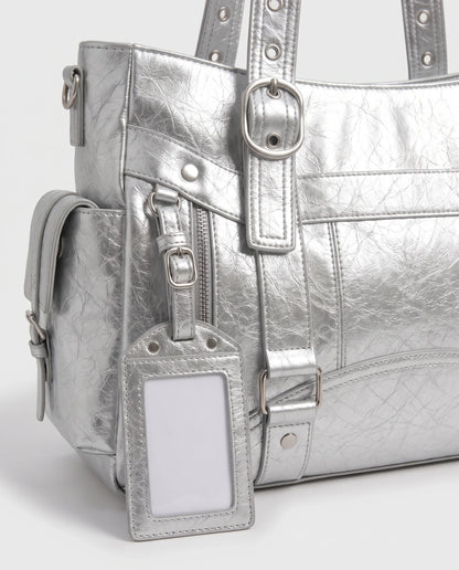 Women's Large Biker Style Tote Bag – School Bag with Buckles