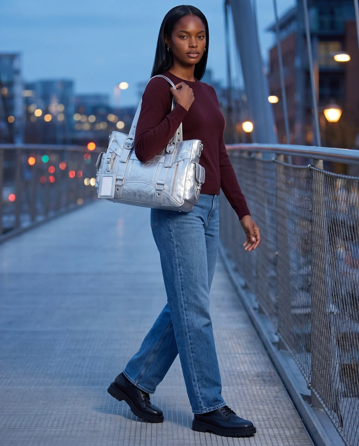 Women's Large Biker Style Tote Bag – School Bag with Buckles