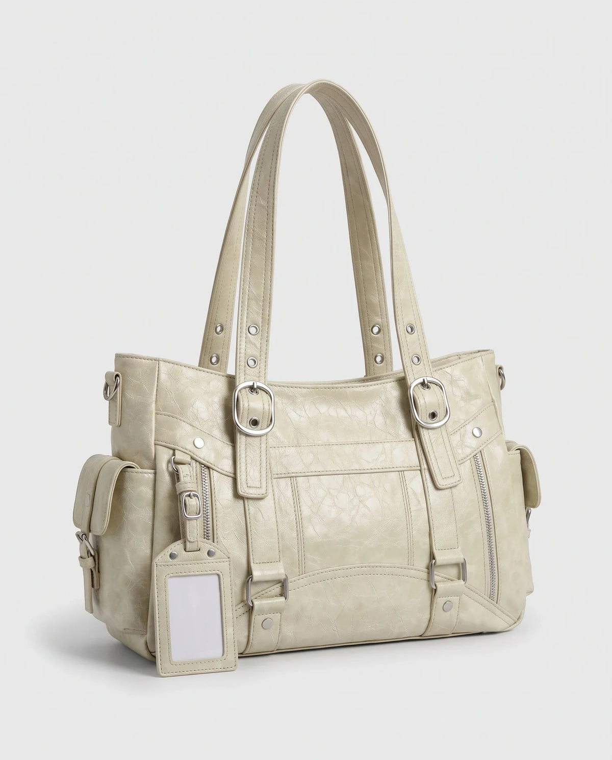 Women's Large Biker Style Tote Bag – School Bag with Buckles