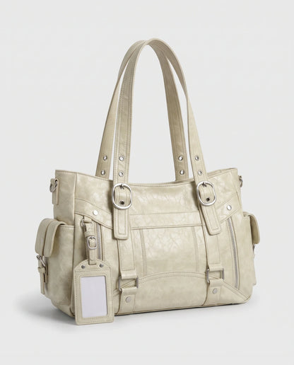 Women's Large Biker Style Tote Bag – School Bag with Buckles