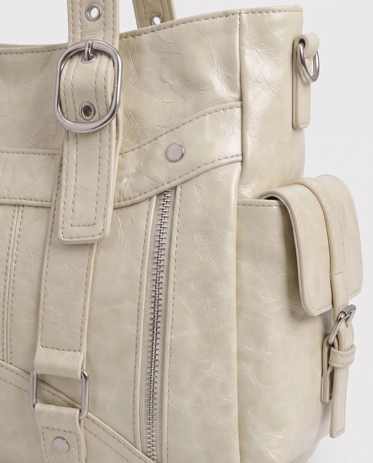 Women's Large Biker Style Tote Bag – School Bag with Buckles