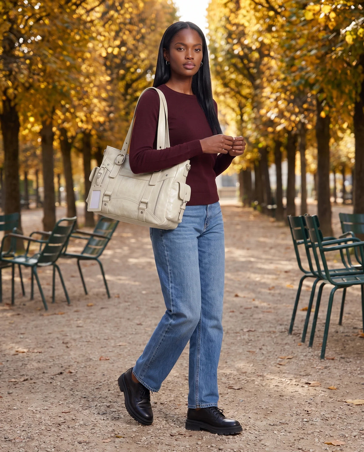 Women's Large Biker Style Tote Bag – School Bag with Buckles