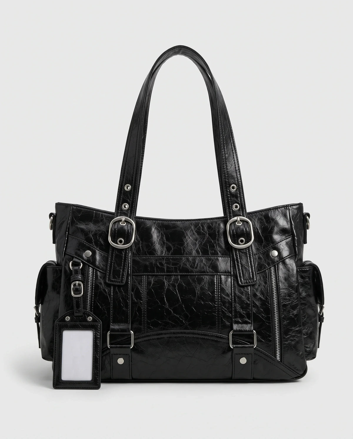 Women's Large Biker Style Tote Bag – School Bag with Buckles