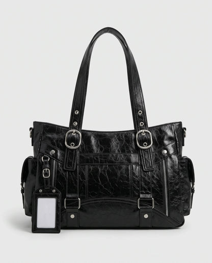 Women's Large Biker Style Tote Bag – School Bag with Buckles