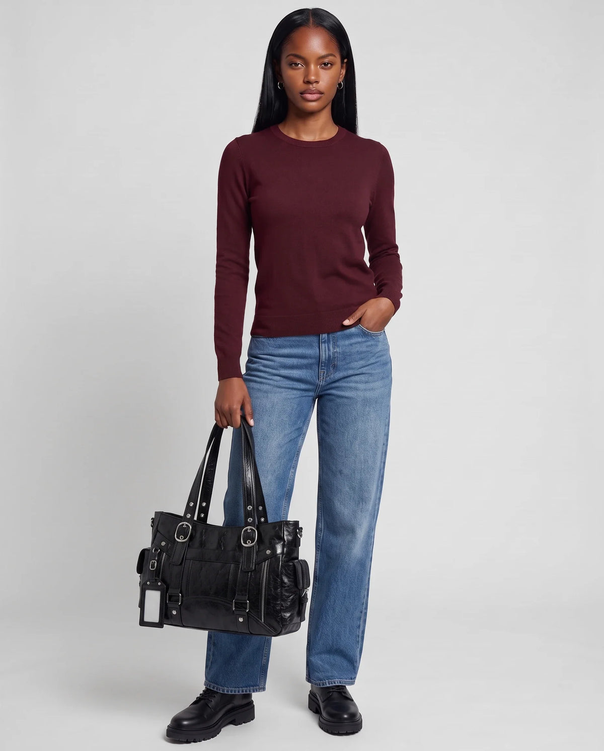 Women's Large Biker Style Tote Bag – School Bag with Buckles