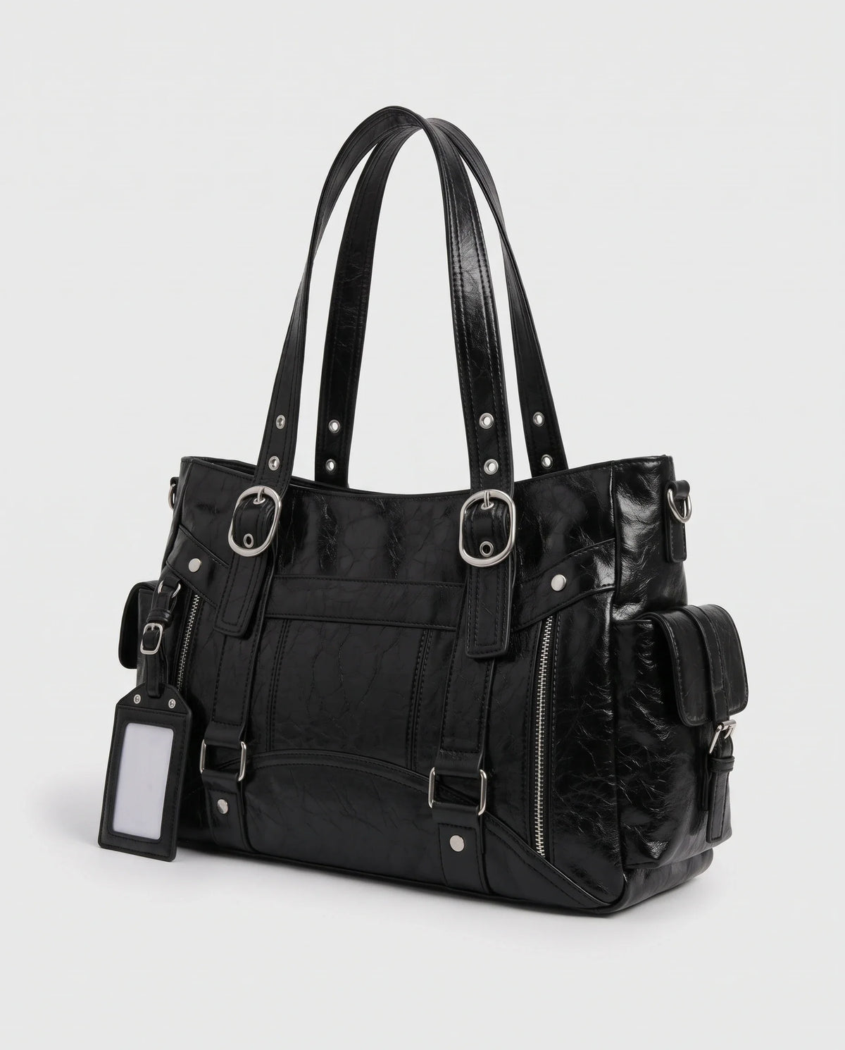 Women's Large Biker Style Tote Bag – School Bag with Buckles