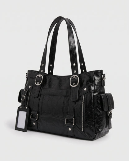 Women's Large Biker Style Tote Bag – School Bag with Buckles