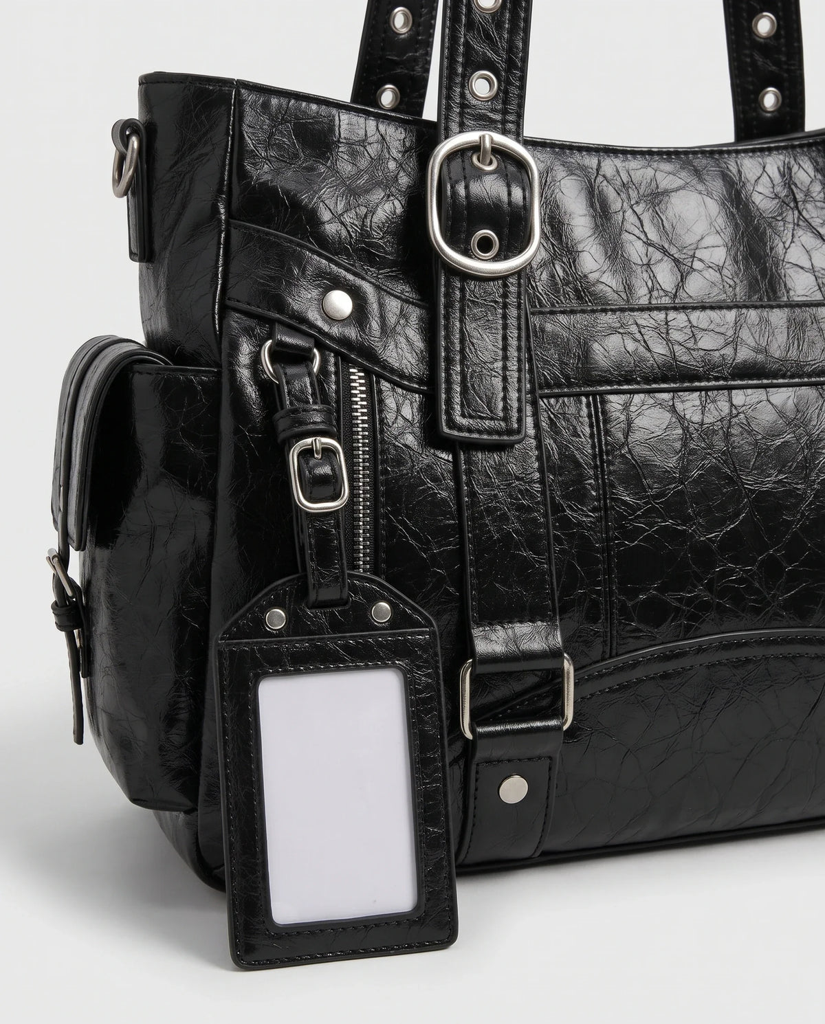 Women's Large Biker Style Tote Bag – School Bag with Buckles