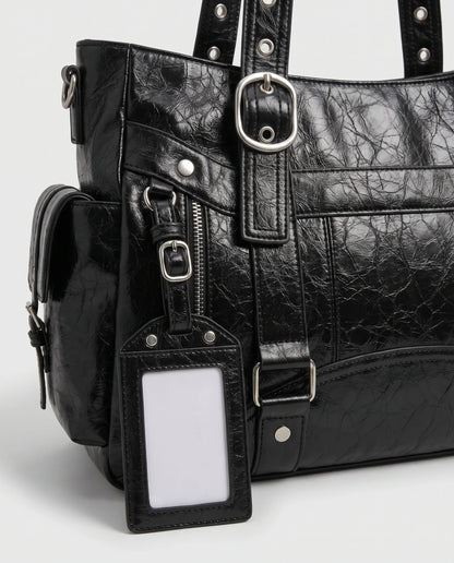 Women's Large Biker Style Tote Bag – School Bag with Buckles