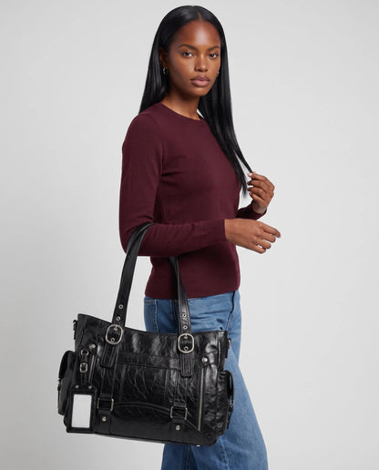 Women's Large Biker Style Tote Bag – School Bag with Buckles