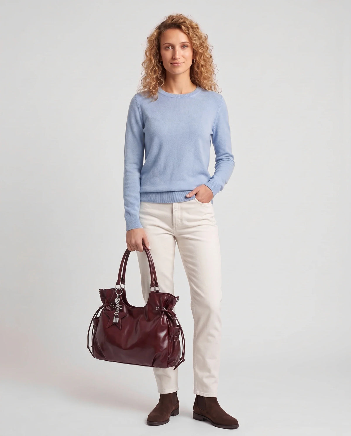 Women's Large Faux Leather Hobo Bag – School Bag with Charm
