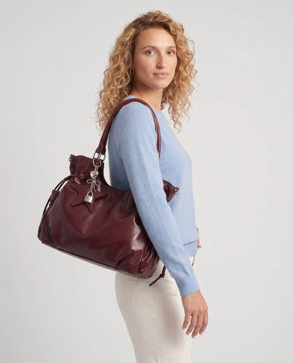 Women's Large Faux Leather Hobo Bag – School Bag with Charm