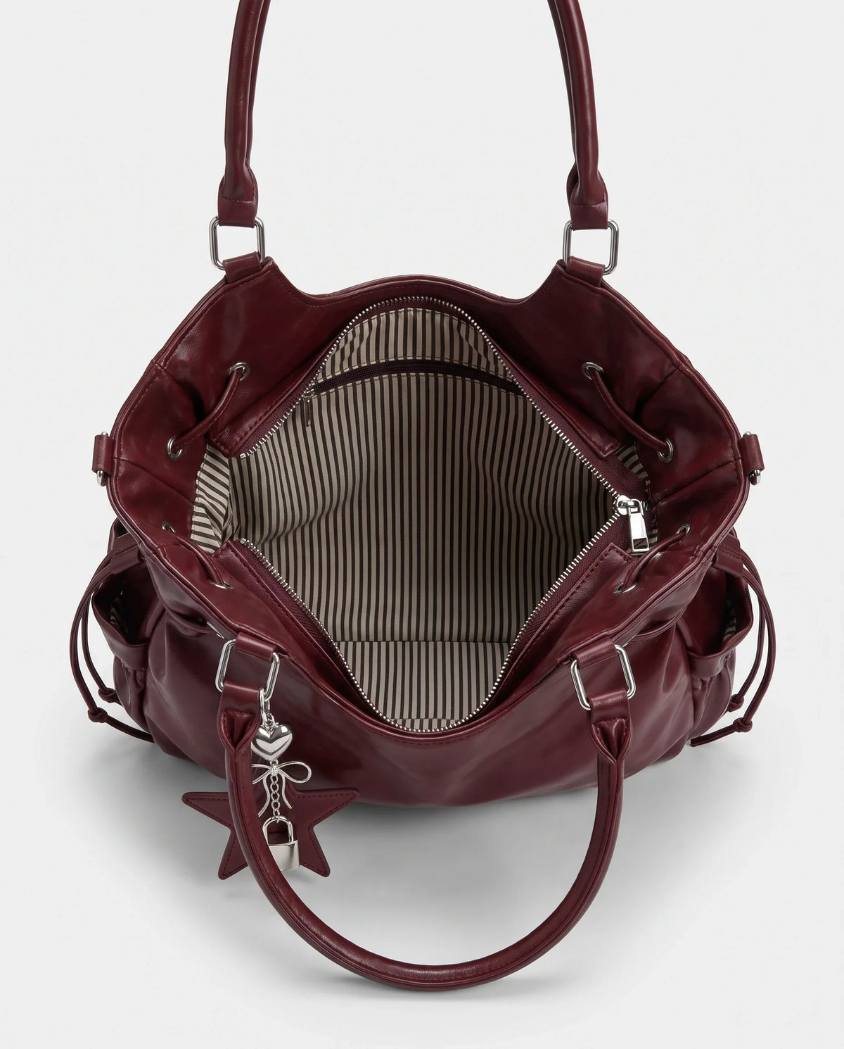 Women's Large Faux Leather Hobo Bag – School Bag with Charm