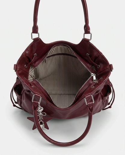 Women's Large Faux Leather Hobo Bag – School Bag with Charm
