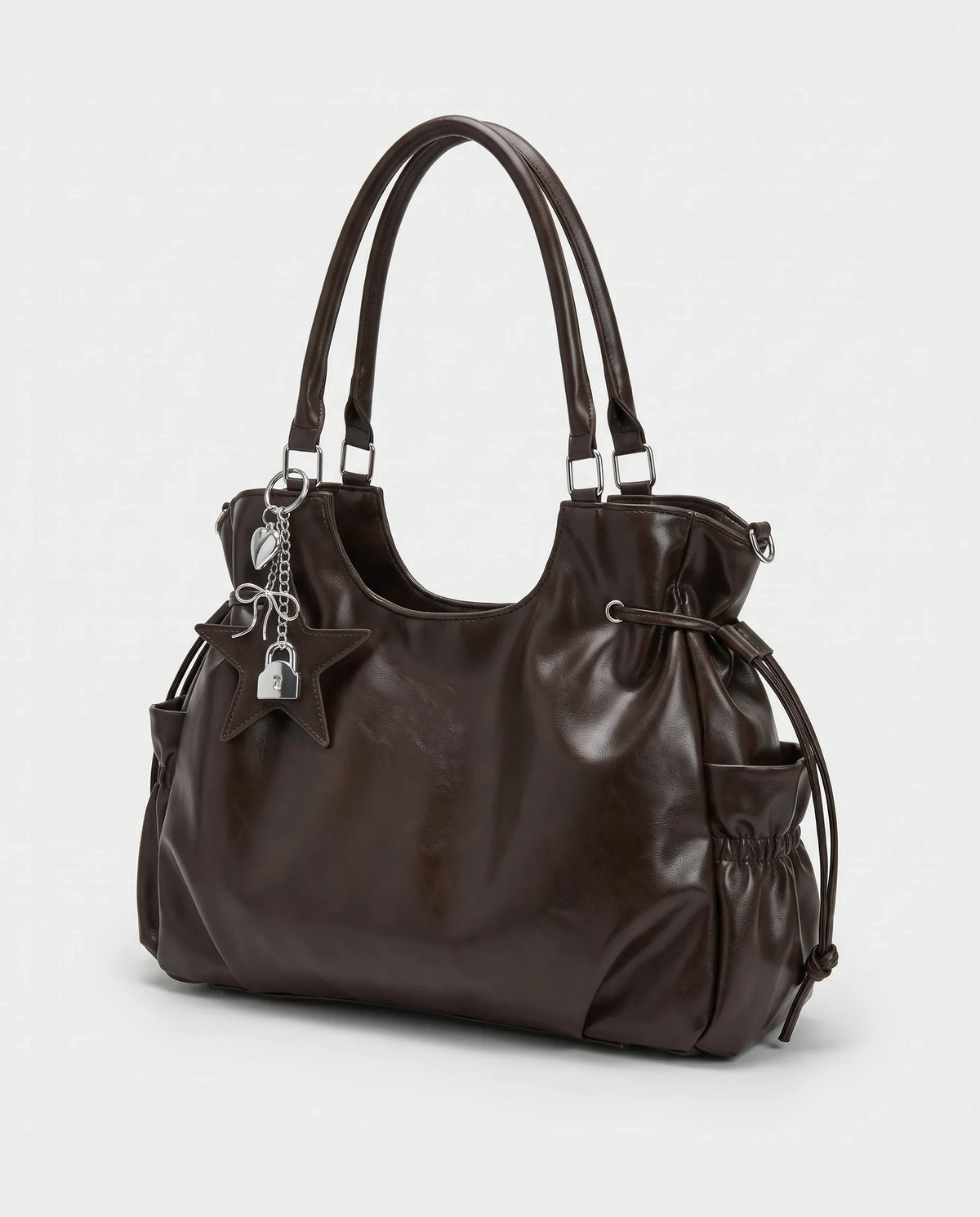 Women's Large Faux Leather Hobo Bag – School Bag with Charm
