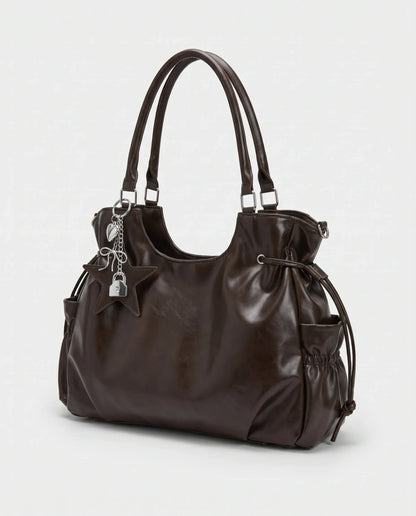 Women's Large Faux Leather Hobo Bag – School Bag with Charm