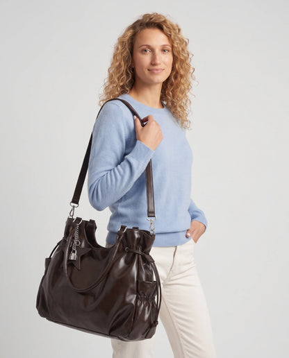 Women's Large Faux Leather Hobo Bag – School Bag with Charm