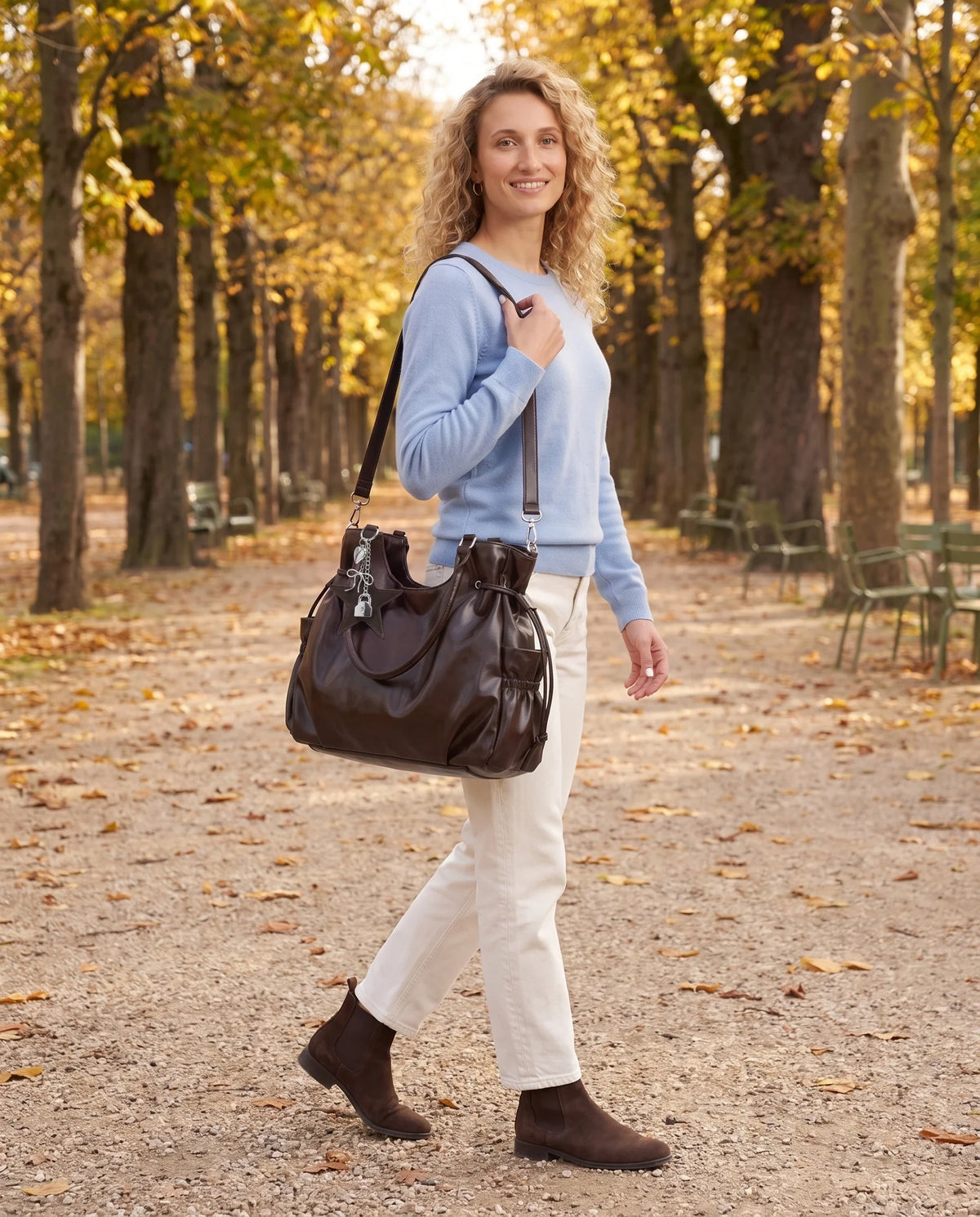 Women's Large Faux Leather Hobo Bag – School Bag with Charm