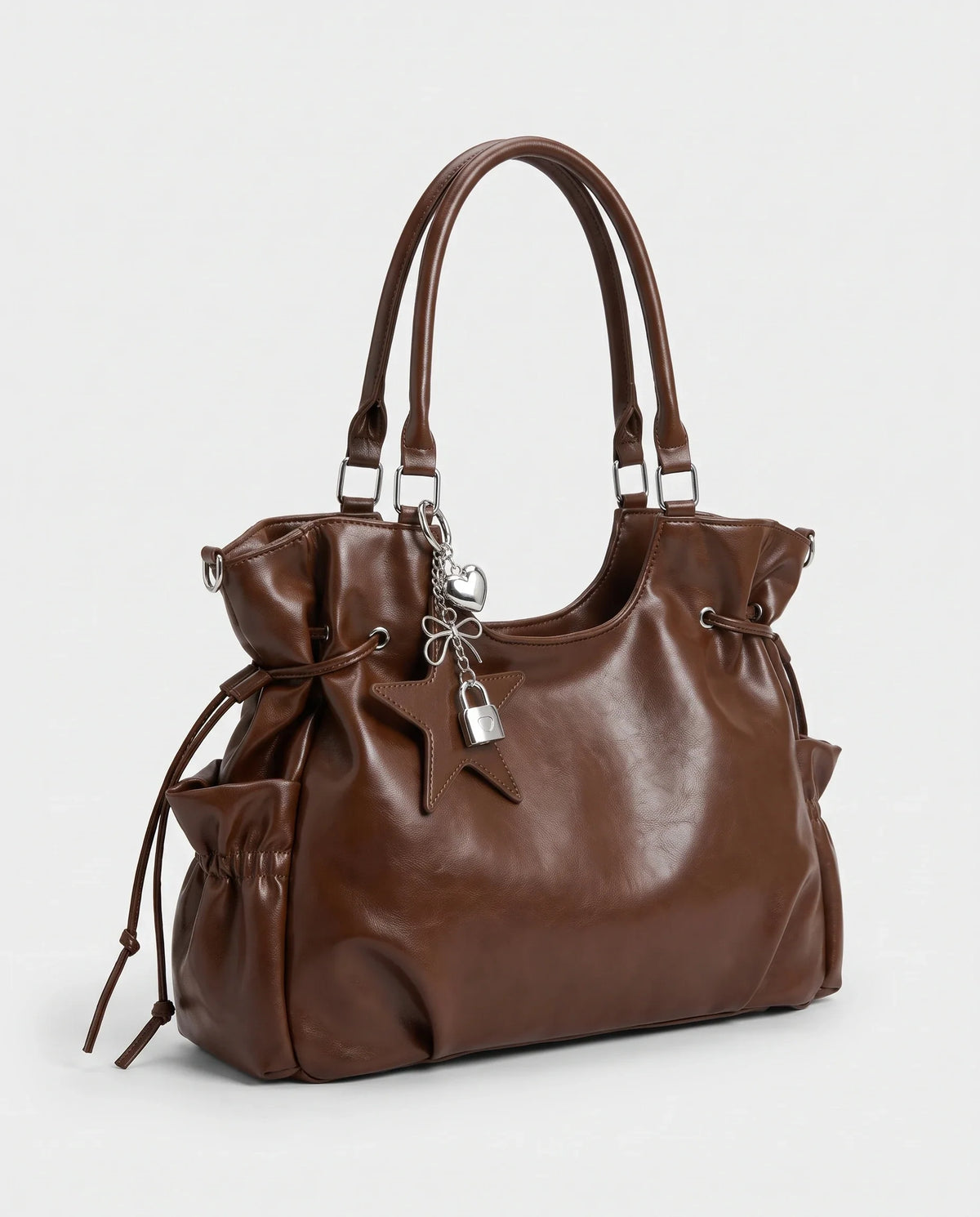 Women's Large Faux Leather Hobo Bag – School Bag with Charm