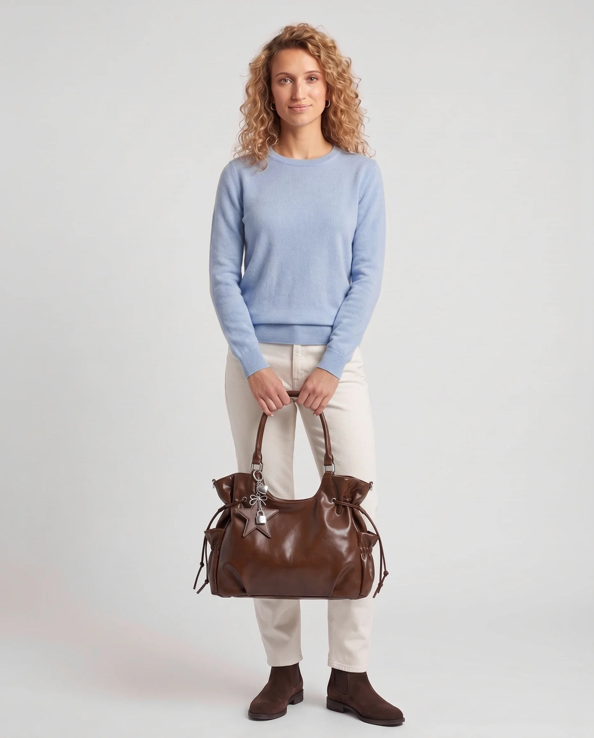 Women's Large Faux Leather Hobo Bag – School Bag with Charm
