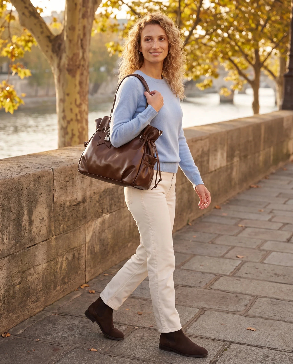Women's Large Faux Leather Hobo Bag – School Bag with Charm