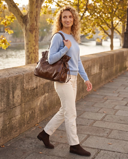 Women's Large Faux Leather Hobo Bag – School Bag with Charm