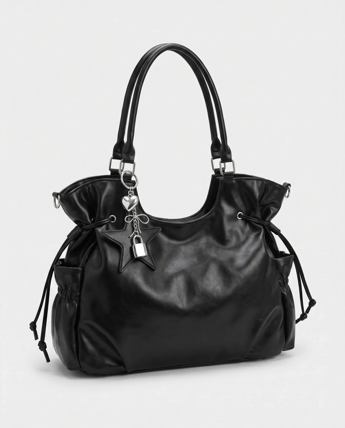Women's Large Faux Leather Hobo Bag – School Bag with Charm