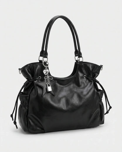 Women's Large Faux Leather Hobo Bag – School Bag with Charm
