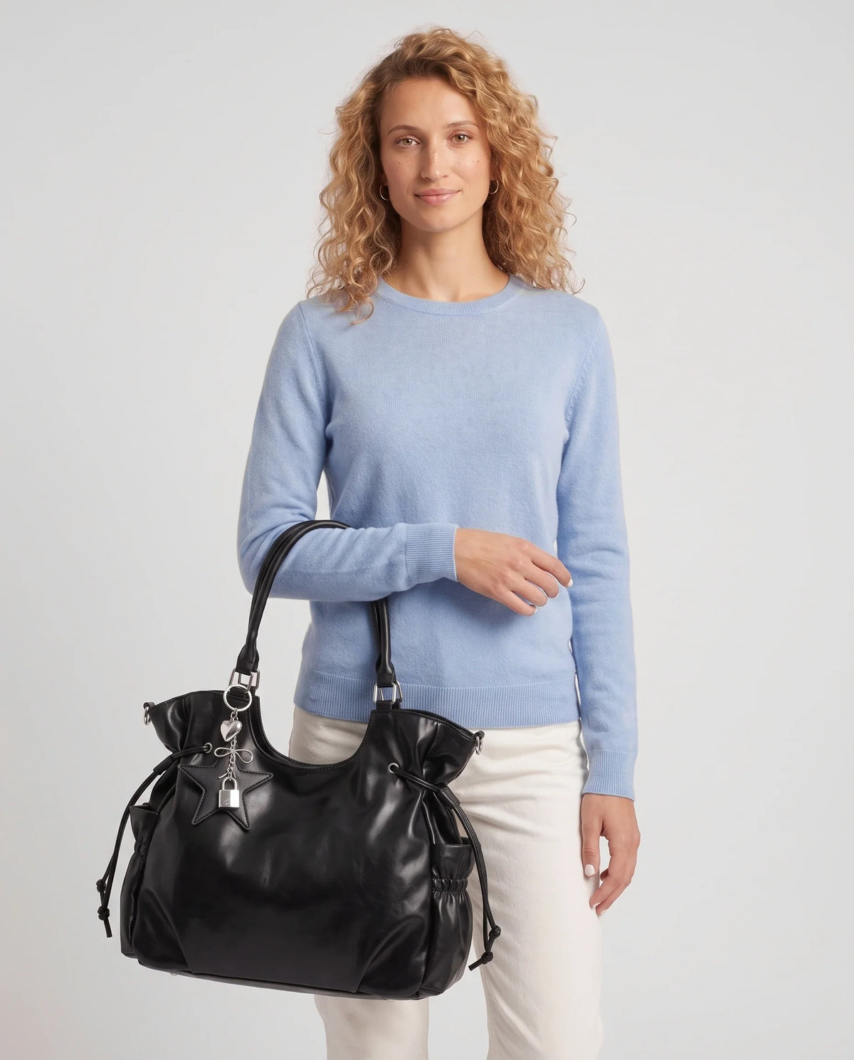 Women's Large Faux Leather Hobo Bag – School Bag with Charm