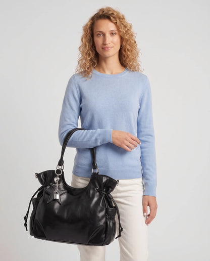 Women's Large Faux Leather Hobo Bag – School Bag with Charm