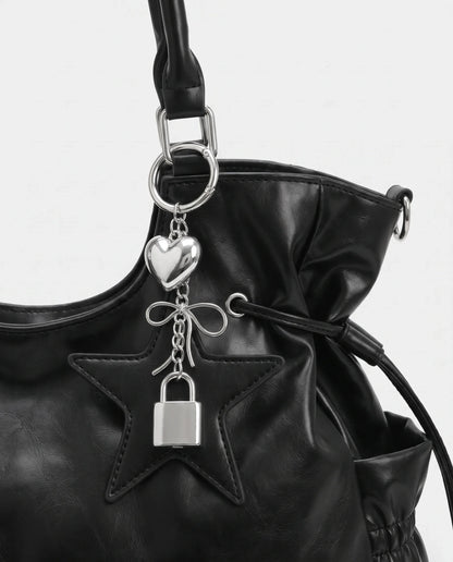 Women's Large Faux Leather Hobo Bag – School Bag with Charm