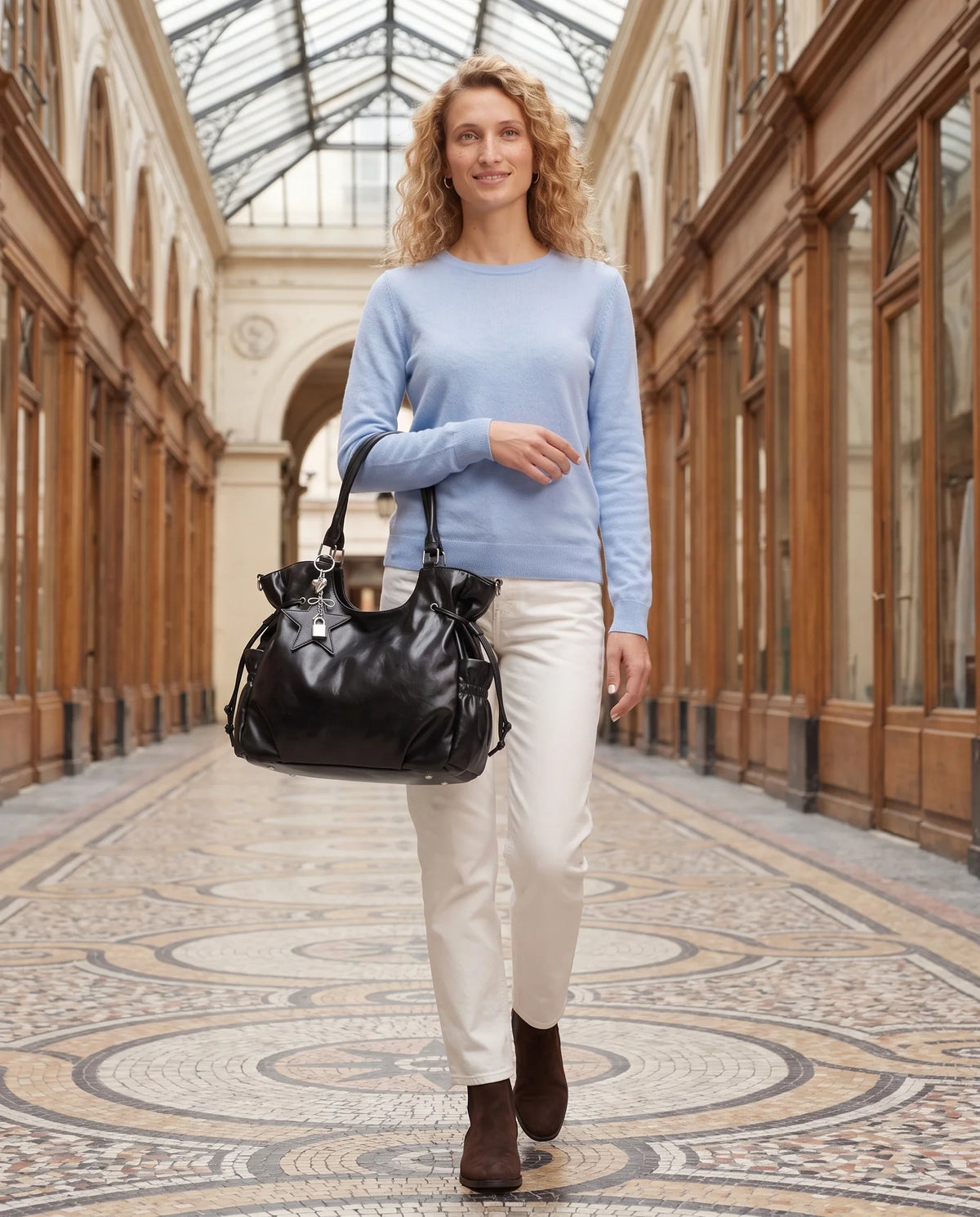 Women's Large Faux Leather Hobo Bag – School Bag with Charm