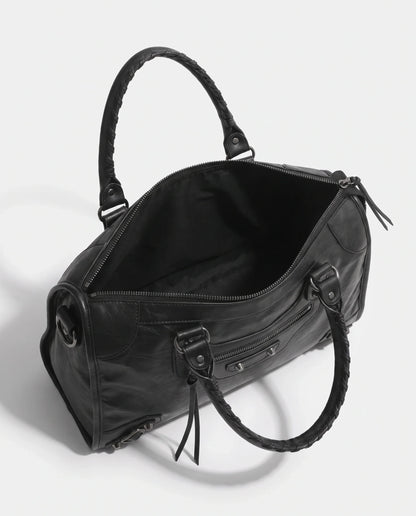 Women's Large Studded Biker Crossbody Bag with Fringe