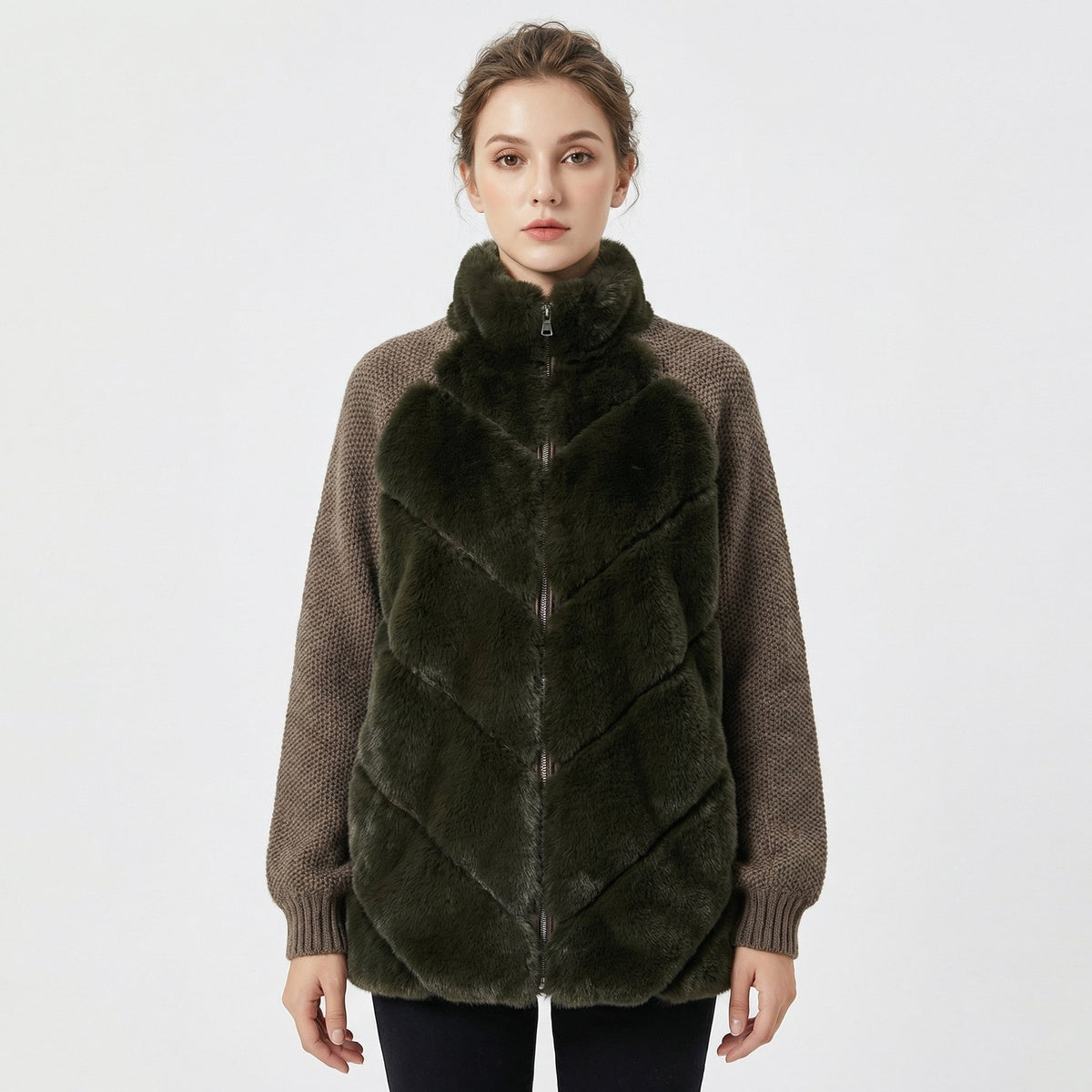 Women's Stitching Contrast Fur Coat