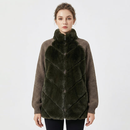 Women's Stitching Contrast Fur Coat