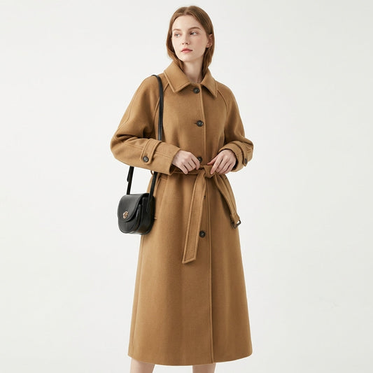 Belted Longline Wool Blend Trench Coat