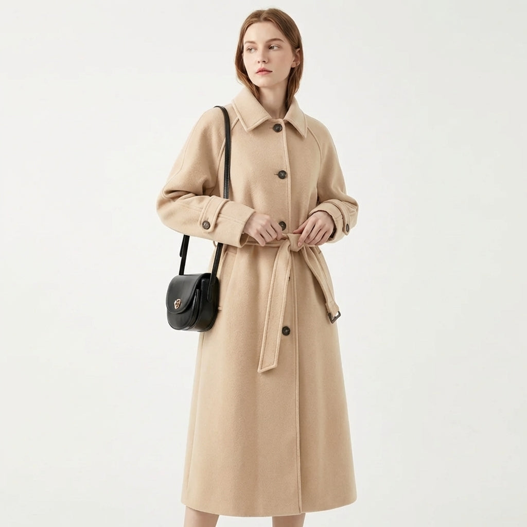Belted Longline Wool Blend Trench Coat