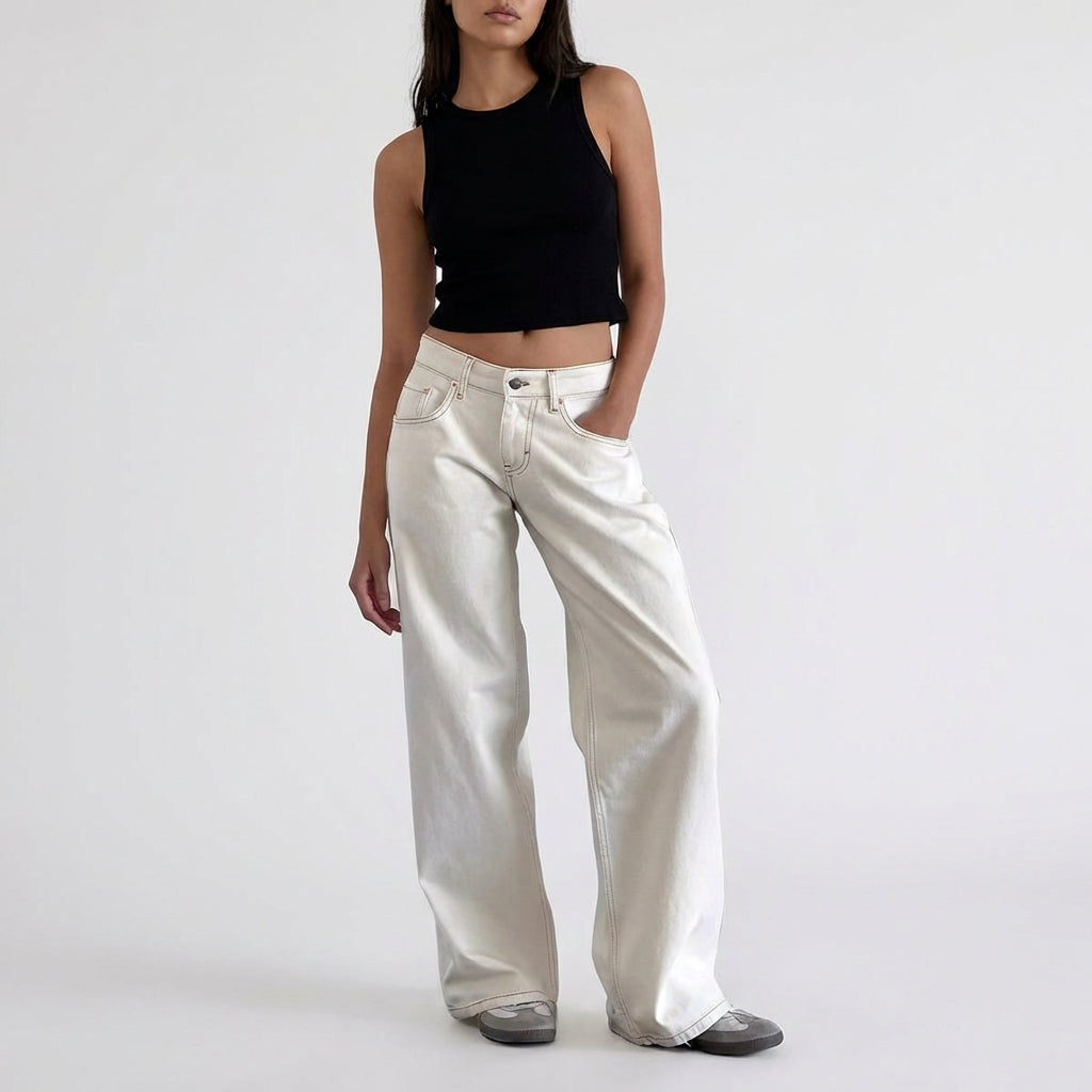 Women's Low-Rise Wide-Leg Denim Jeans Full-Length