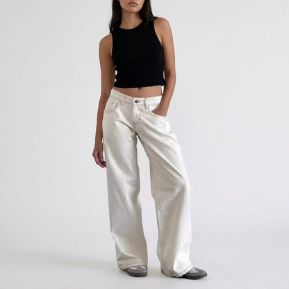 Women's Low-Rise Wide-Leg Denim Jeans Full-Length