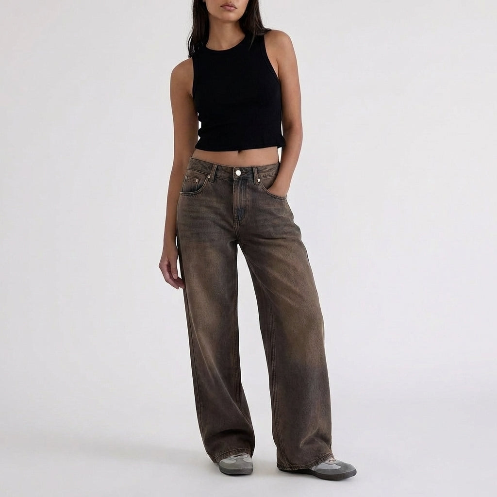 Women's Low-Rise Wide-Leg Denim Jeans Full-Length