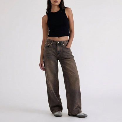 Women's Low-Rise Wide-Leg Denim Jeans Full-Length